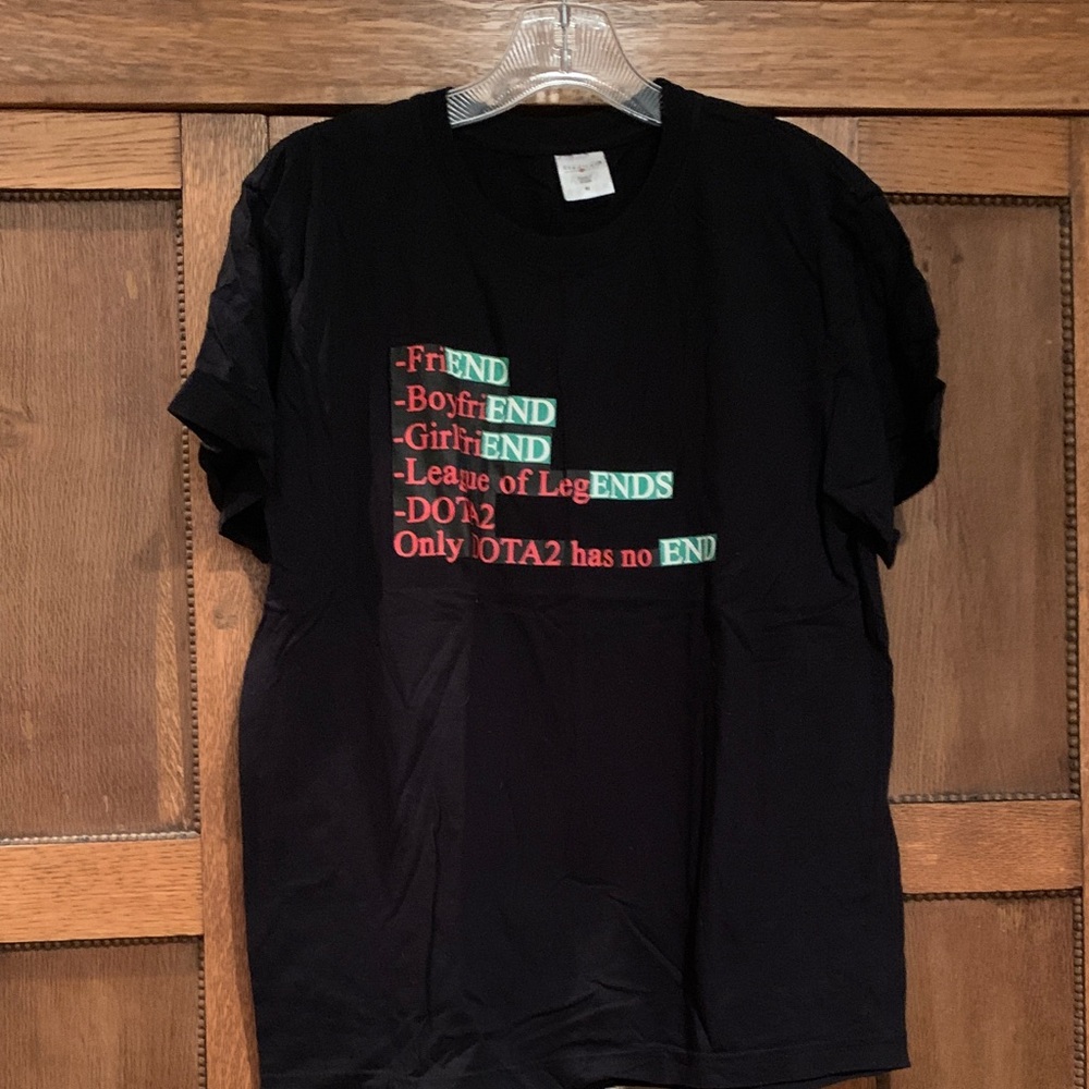 Dota Black Graphic T-Shirt with Red and Green Text brand new